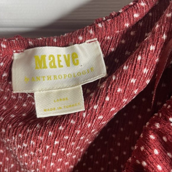 Anthropologie Maeve Women's L Rita Ruffled One Shoulder Top Polka Dots Red Wine - Picture 4 of 7